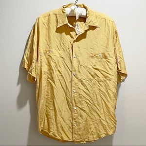 Vintage STRUCTURE Y2K Men’s Gold 100% Silk Button Up Shirt Short Sleeve
